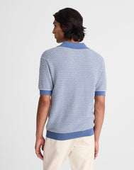 Textured-Stitch Johnny-Collar Sweater Polo STEEL BLUE