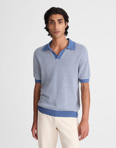 Textured-Stitch Johnny-Collar Sweater Polo STEEL BLUE