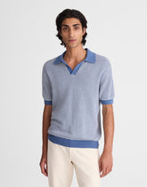 Textured-Stitch Johnny-Collar Sweater Polo STEEL BLUE