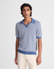 Textured-Stitch Johnny-Collar Sweater Polo STEEL BLUE