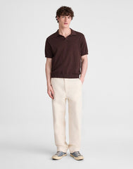 Johnny-Collar Sweater Polo in Slub Knit Cotton COFFEE BEAN