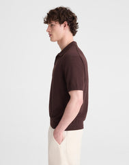 Johnny-Collar Sweater Polo in Slub Knit Cotton COFFEE BEAN