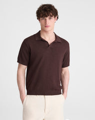 Johnny-Collar Sweater Polo in Slub Knit Cotton COFFEE BEAN