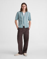 Striped Button-Up Sweater Polo in Everyday Cotton DISTANT OCEAN