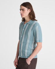 Striped Button-Up Sweater Polo in Everyday Cotton DISTANT OCEAN