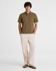 Short-Sleeve Compact-Knit Polo OLIVE STONE