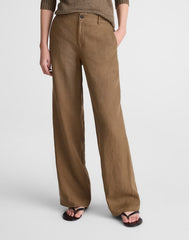 The Short Zoe Relaxed Straight Pant in 100% Linen SAFARI KHAKI