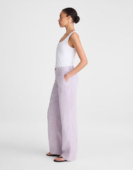 The Zoe Relaxed Straight Pant in 100% Linen LILAC CHAMBRAY