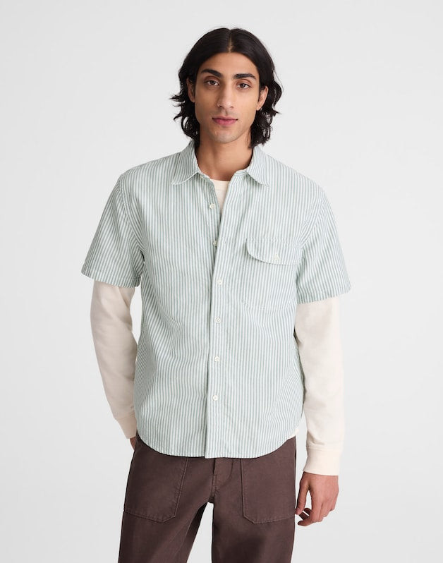 Short-Sleeve Single-Pocket Shirt in Allday Oxford STRIPE