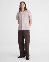 Short-Sleeve Camp Shirt in Crinkled Cotton Blend STRIPE TEXTURE PLAID