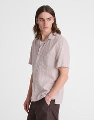 Short-Sleeve Camp Shirt in Crinkled Cotton Blend STRIPE TEXTURE PLAID