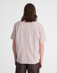 Short-Sleeve Camp Shirt in Crinkled Cotton Blend STRIPE TEXTURE PLAID