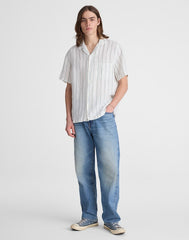 Short-Sleeve Camp Shirt in Linen SIMPLE STRIPE FLIPPED