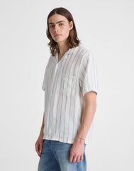 Short-Sleeve Camp Shirt in Linen SIMPLE STRIPE FLIPPED