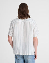 Short-Sleeve Camp Shirt in Linen SIMPLE STRIPE FLIPPED