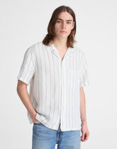 Short-Sleeve Camp Shirt in Linen SIMPLE STRIPE FLIPPED