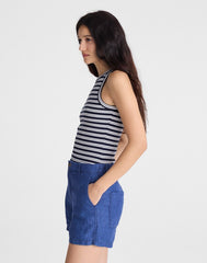 The Zoe Short in 100% Linen INDIGO CHAMBRAY