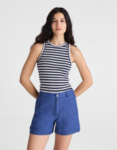 The Zoe Short in 100% Linen INDIGO CHAMBRAY