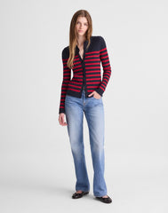 Striped Bouclé-Knit Cardigan NAVY AND RED STRIPE