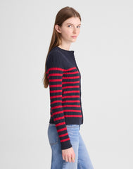 Striped Bouclé-Knit Cardigan NAVY AND RED STRIPE