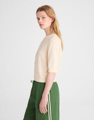 Textural-Stitch Crewneck Sweater in 100% Cotton VINTAGE IVORY
