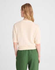 Textural-Stitch Crewneck Sweater in 100% Cotton VINTAGE IVORY