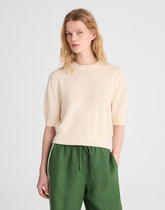 Textural-Stitch Crewneck Sweater in 100% Cotton VINTAGE IVORY