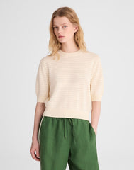 Textural-Stitch Crewneck Sweater in 100% Cotton VINTAGE IVORY