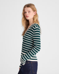 Striped Shrunken V-Neck Varsity Sweater SPRUCE AND IVORY STRIPE
