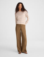 Drop-Shoulder Sweater in 100% Linen HTHR OAT MULTI STRIPE