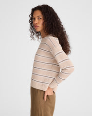 Drop-Shoulder Sweater in 100% Linen HTHR OAT MULTI STRIPE
