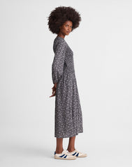 Smocked V-Neck Midi Dress CLASSIC NAVY