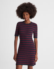 Ribbed A-Line Mini Dress NAVY AND RED MINI STRIPE
