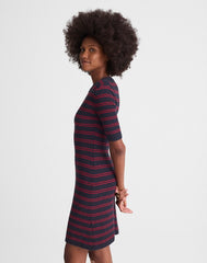 Ribbed A-Line Mini Dress NAVY AND RED MINI STRIPE