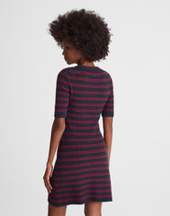 Ribbed A-Line Mini Dress NAVY AND RED MINI STRIPE