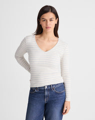 The 9-9 V-Neck Long-Sleeve Tee in LuxeRib HTHR SLATE