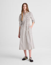 Smocked Midi Shirtdress in Poplin WHITE BLACK STRIPE