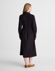Smocked Midi Shirtdress in Poplin JET BLACK