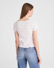 Smocked Short-Sleeve Top WHITE