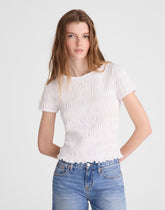 Smocked Short-Sleeve Top WHITE