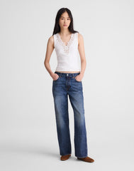 Lace-Trim V-Neck Tank WHITE