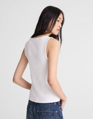 Lace-Trim V-Neck Tank WHITE