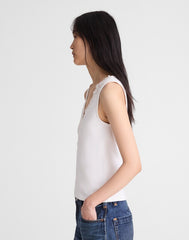 Lace-Trim V-Neck Tank WHITE