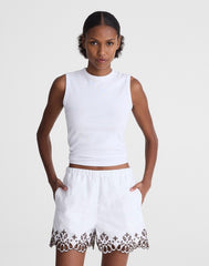 Embroidered Pull-On Shorts in Poplin WHITE