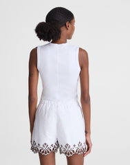Embroidered Pull-On Shorts in Poplin WHITE