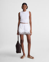 Embroidered Pull-On Shorts in Poplin WHITE