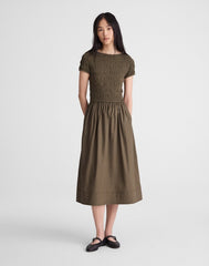 Smocked Boatneck Midi Dress FADED IVY
