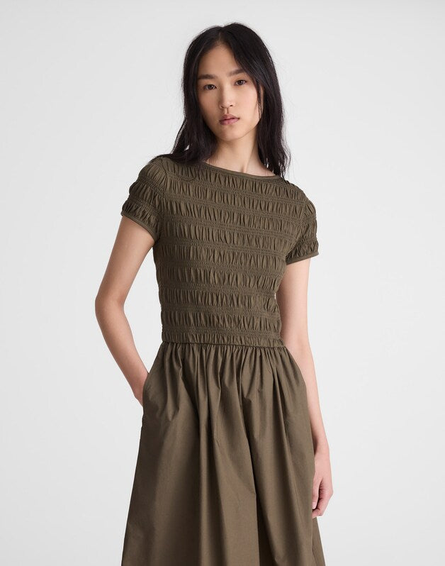 Smocked Boatneck Midi Dress FADED IVY