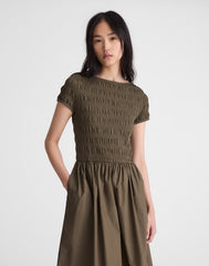 Smocked Boatneck Midi Dress FADED IVY