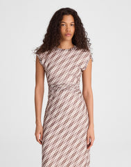 Cap-Sleeve Ruched Midi Dress SPICED BROWN